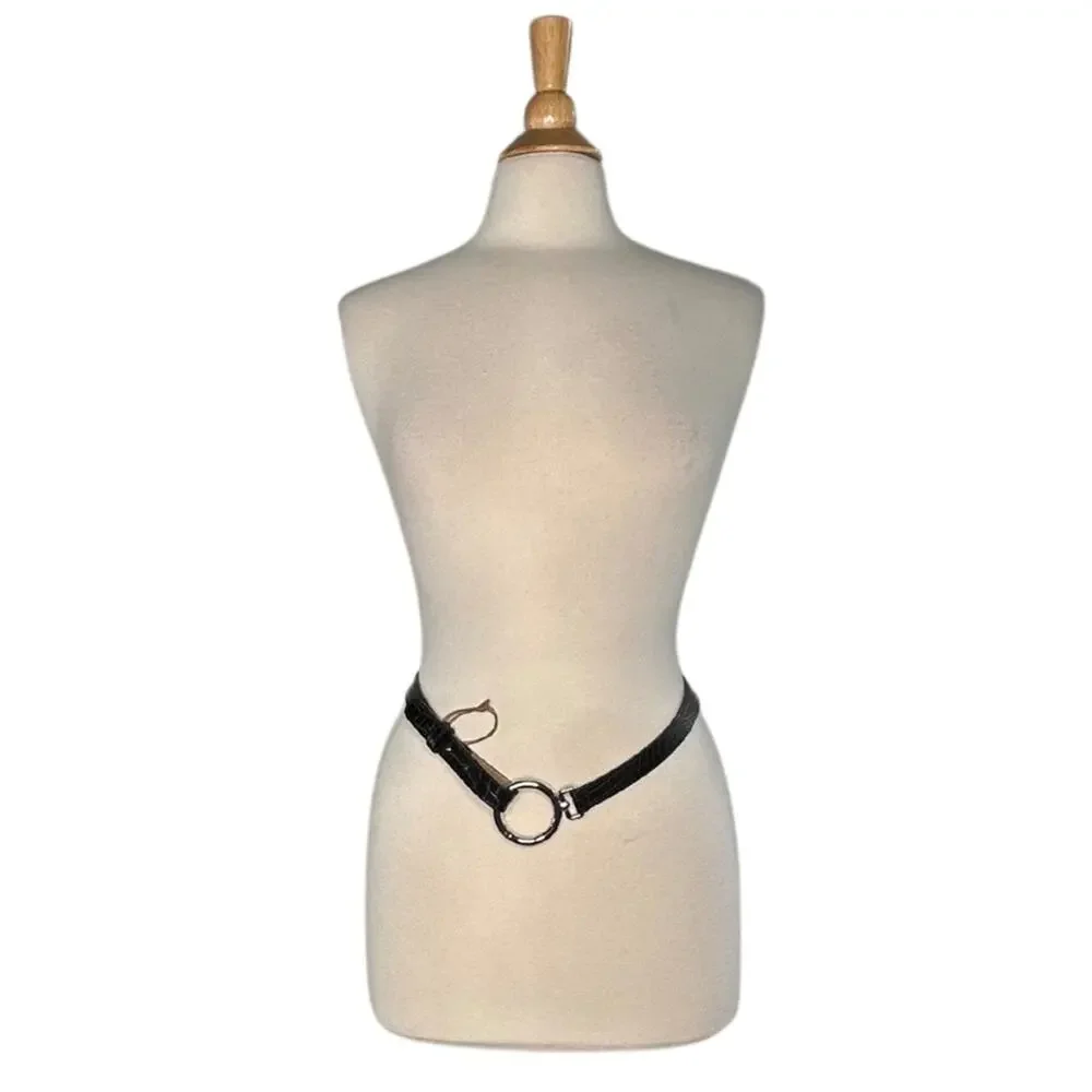 Talbots Genuine Leather Black Tan Belt Silver Buckle Plus Size Made in Italy